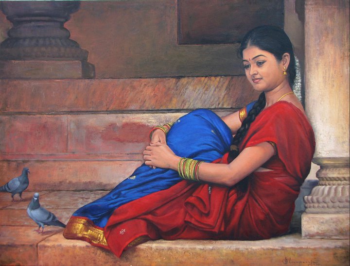 Paintings of rural indian women   Oil painting (4)